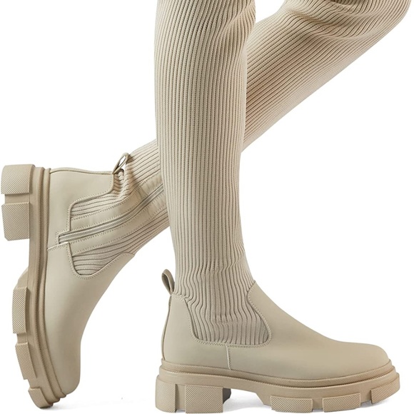 Women Beige Over The Knee Boots